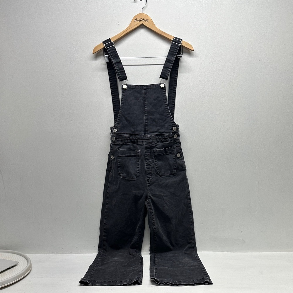 Rollas Denim Bib Overalls High Rise Wide Leg Pants Faded Black Gray Size 8 - Picture 1 of 8